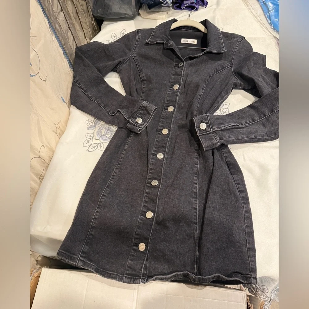 Zara Dark Gray Long Sleeve Denim Dress - Picture 6 of 6